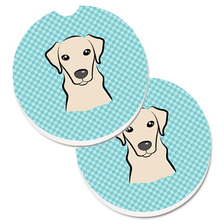 Carolines Treasures Checkerboard Blue and Yellow Labrador  Cup Holder Car Coaster, PK2 BB1160CARC